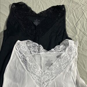 Cuddl Duds Black and White Lace Trim Chemise Set